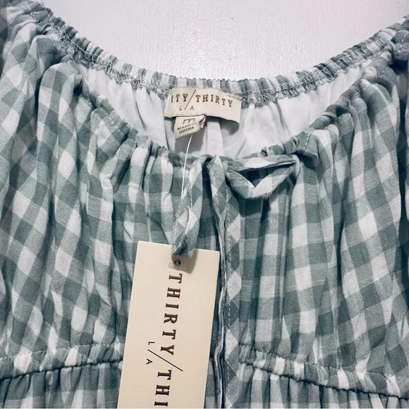 NWT Thirty/Thirty LA Green & White Gingham Dress, Babydoll Mini Dress, Medium - Picture 6 of 15